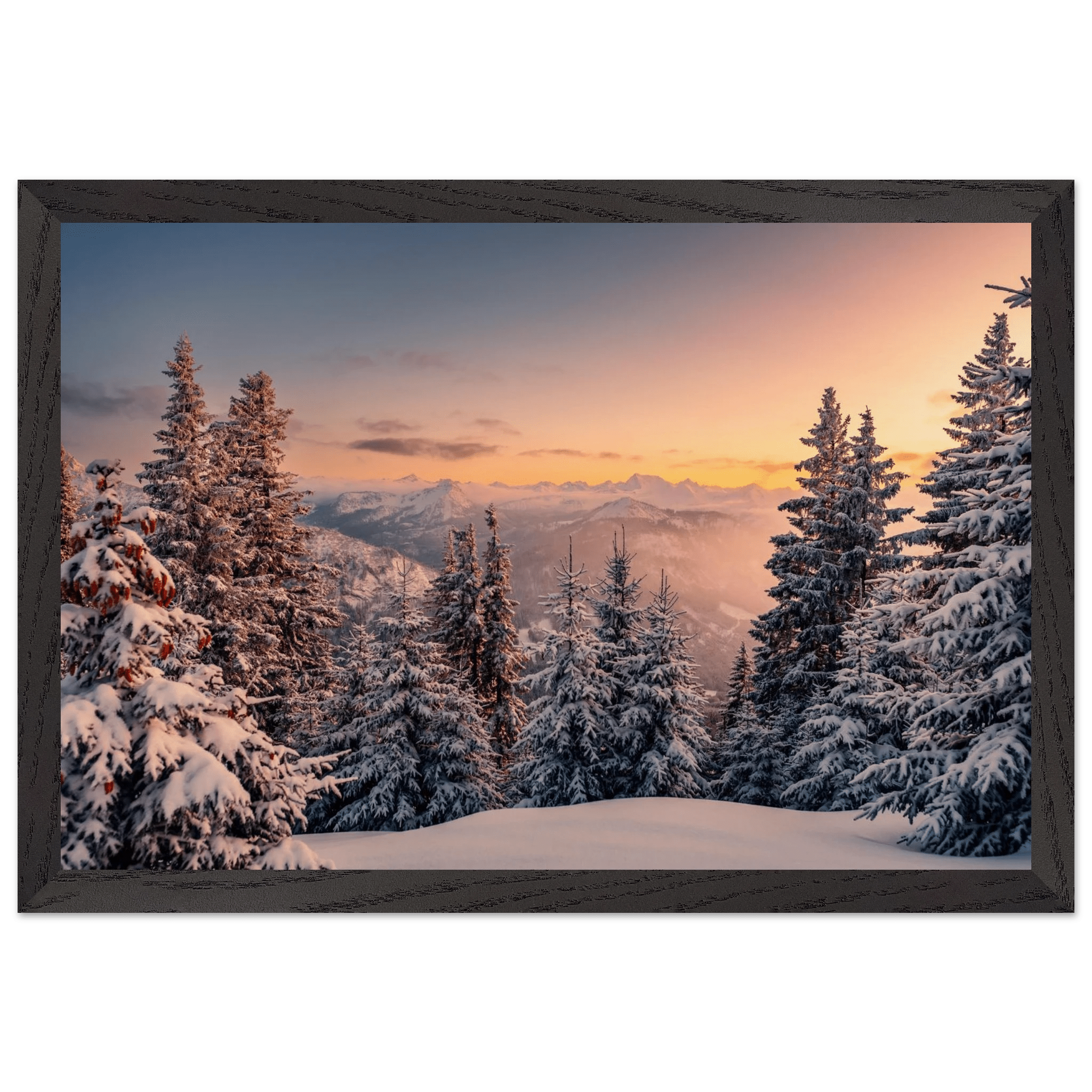 Das Allgäu im Winterkleid - Premium - Poster aus mattem Papier in Museumsqualität mit Holzrahmen - Chris - Frumolt - Shop