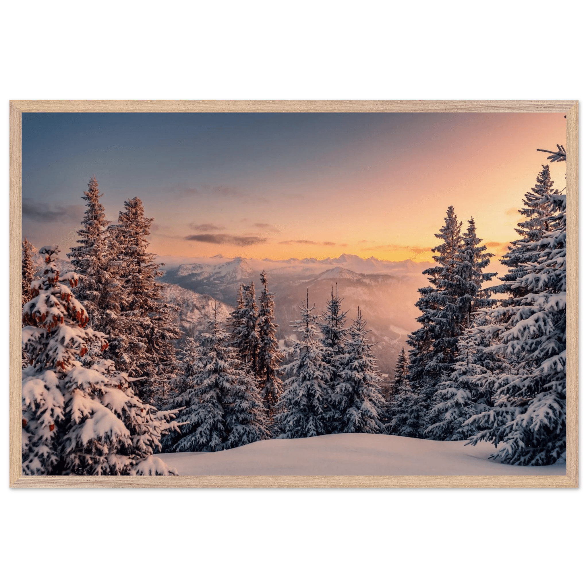 Das Allgäu im Winterkleid - Premium - Poster aus mattem Papier in Museumsqualität mit Holzrahmen - Chris - Frumolt - Shop