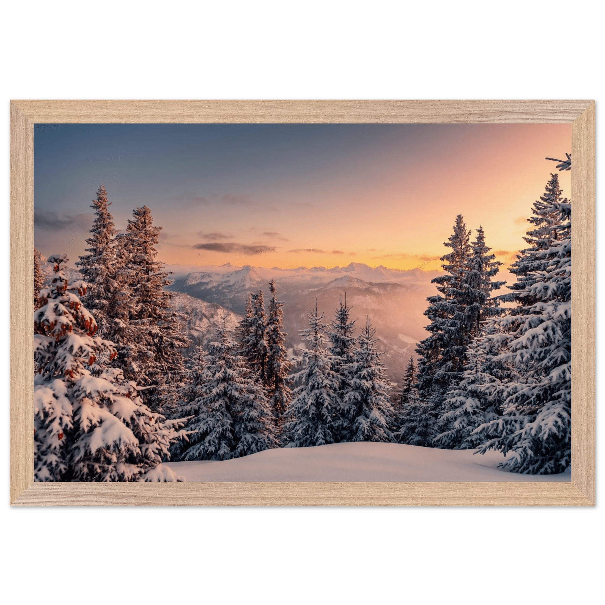 Das Allgäu im Winterkleid - Premium - Poster aus mattem Papier in Museumsqualität mit Holzrahmen - Chris - Frumolt - Shop