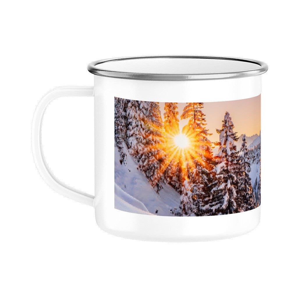 Emaille Tasse "Sonnenaufgang Tegelber im Allgäu" - Chris - Frumolt - Shop
