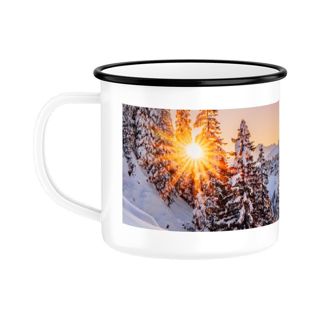 Emaille Tasse "Sonnenaufgang Tegelber im Allgäu" - Chris - Frumolt - Shop