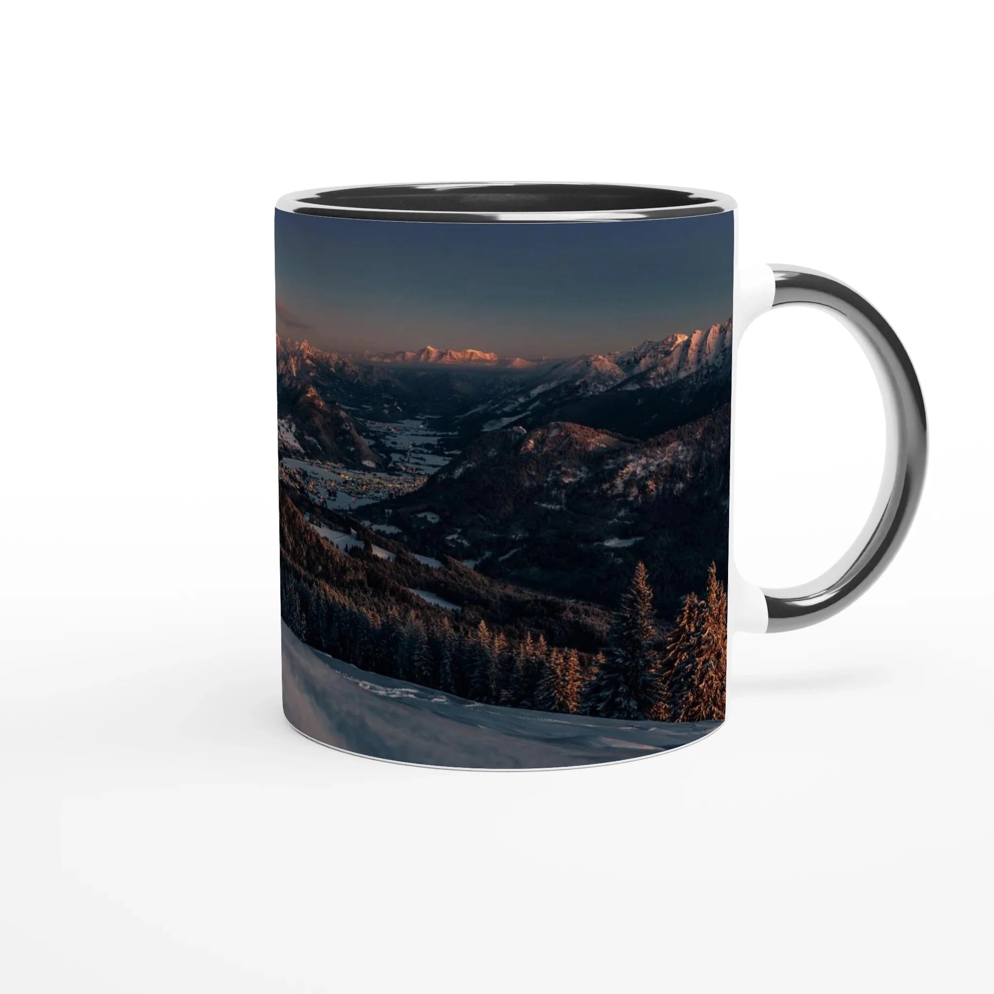 Tasse "Allgäu Winter Wunder Land" 325ml mit Farbe an der Innenseite Keramikschwarz - Chris - Frumolt - Shop