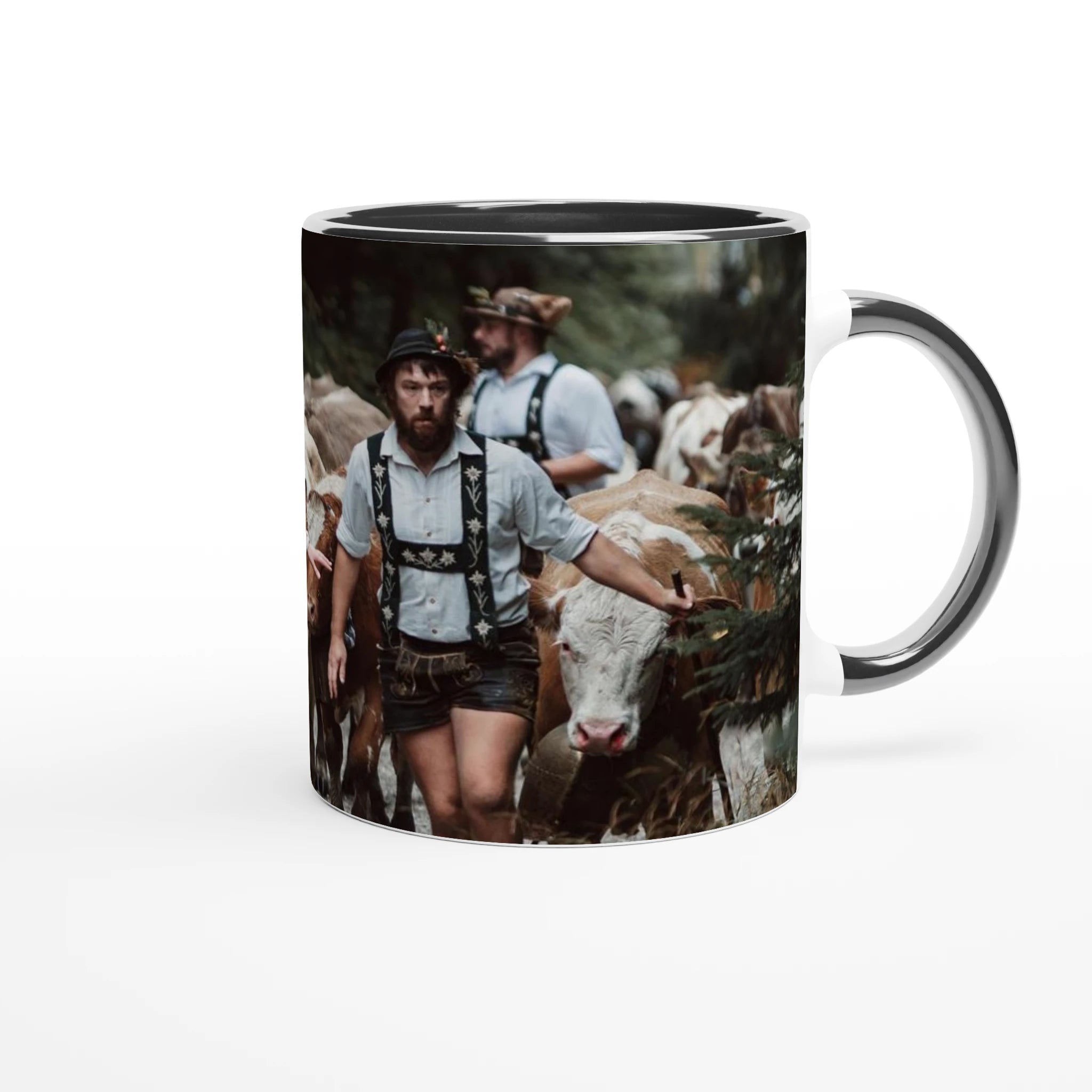 Tasse "Viehscheid Nesselwang 2025" 325ml mit Farbe an der Innenseite Keramikschwarz - Chris - Frumolt - Shop